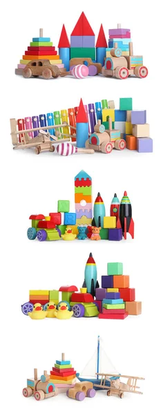 Set Van Verschillende Speelgoed Voor Kinderen Witte Achtergrond — Stockfoto