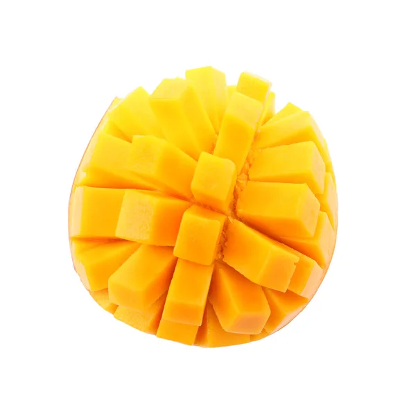 Reife Mango Isoliert Auf Weiß Schneiden Draufsicht Exotische Früchte — Stockfoto