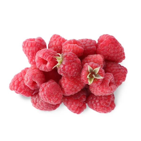 Pile Fresh Ripe Raspberries Isolated White Top View — Stock Photo, Image