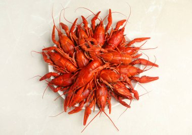Açık gri mermer masada leziz kaynamış kerevitler.