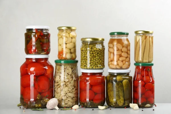 Jars Pickled Vegetables Light Table — Stock Photo, Image