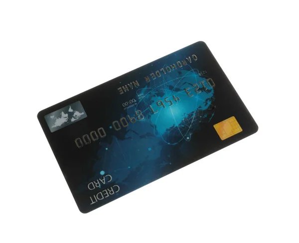 Tarjeta Crédito Azul Plástico Aislada Blanco — Foto de Stock