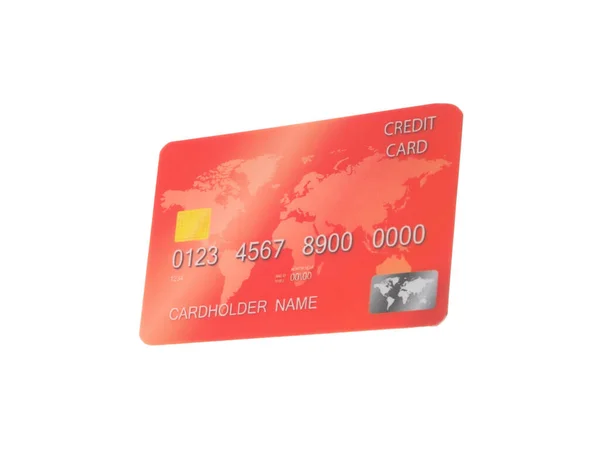 Carta Credito Plastica Rossa Isolata Bianco — Foto Stock