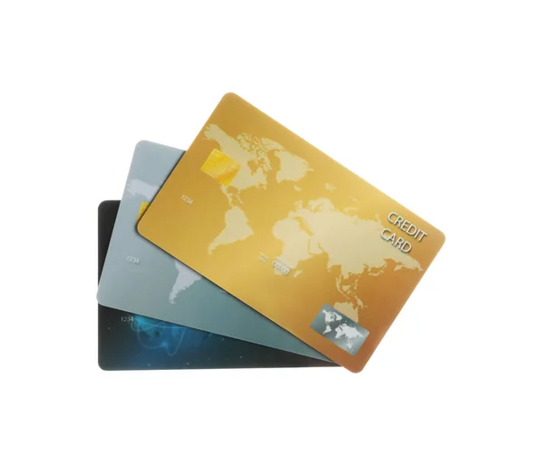 Different Plastic Credit Cards White Background — Stock Photo, Image