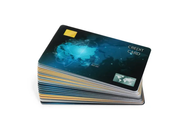 Stack Plastic Credit Cards White Background — Stock Photo, Image