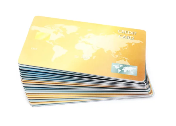 Stack Plastic Credit Cards White Background — Stock Photo, Image