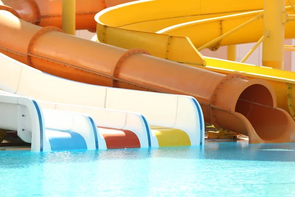 Different Colorful Slides Water Park Sunny Day — Stock Photo, Image