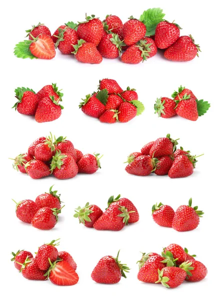 Set Heerlijke Rijpe Aardbeien Witte Achtergrond — Stockfoto