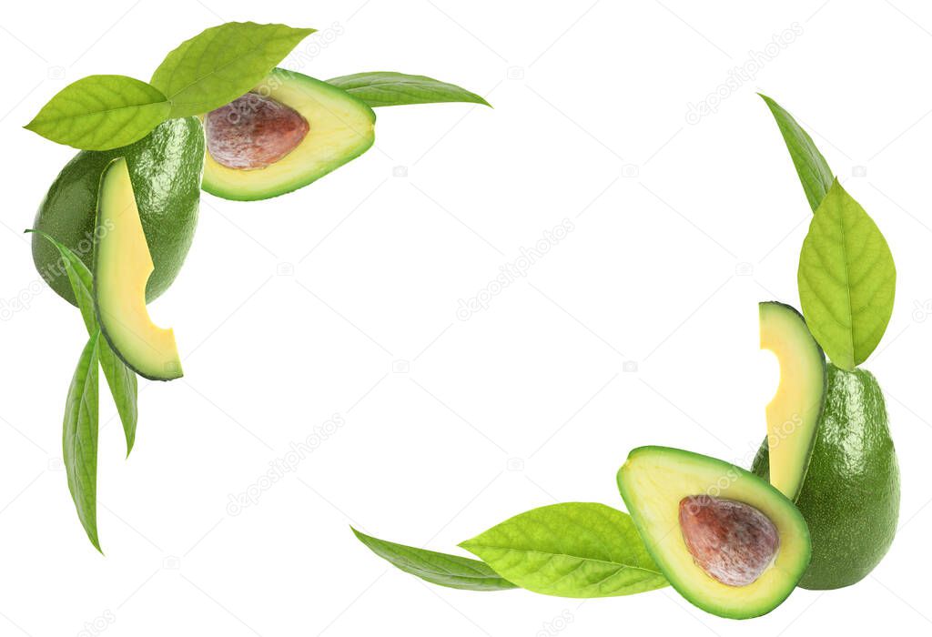 Composition with ripe avocados on white background
