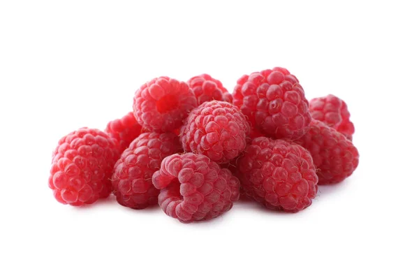 Köstliche Frische Reife Himbeeren Isoliert Auf Weiß — Stockfoto