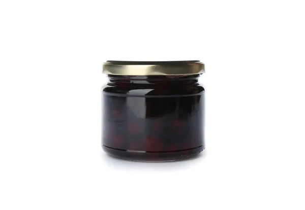 Glass Jar Cherry Jam Isolated White Pickling Preservation — Stock Photo, Image