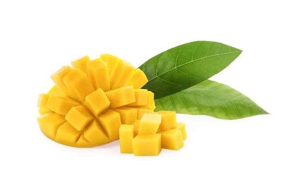 Cut Ripe Mango Isolated White Exotic Fruit — Stock Photo, Image