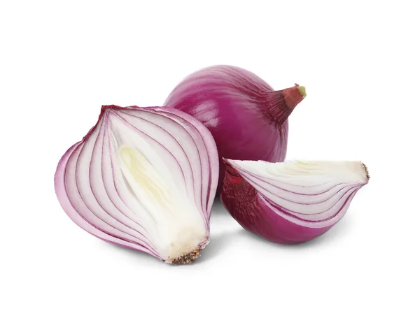 Fresh Cut Whole Red Onion Bulbs Isolated White — Stock Photo, Image