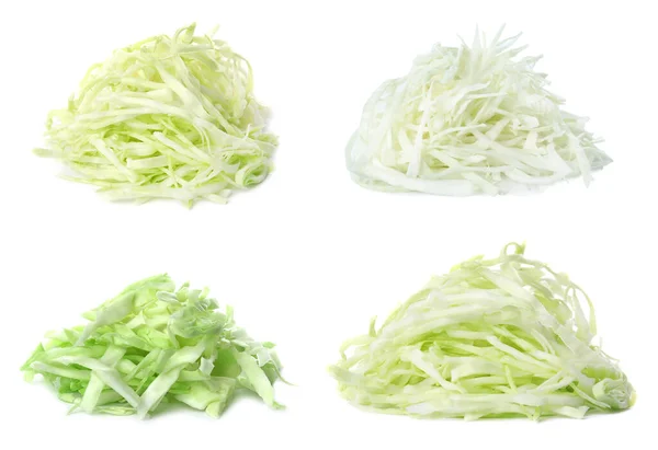 Set Heaps Chopped Cabbage White Background — Stock Photo, Image