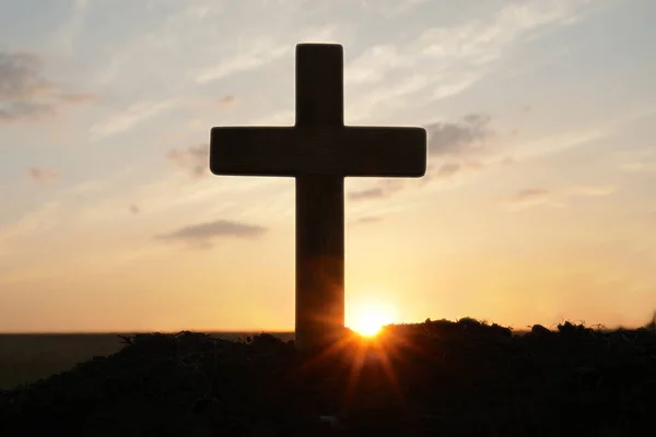 Silhouette Croix Chrétienne Extérieur Lever Soleil Concept Religion — Photo