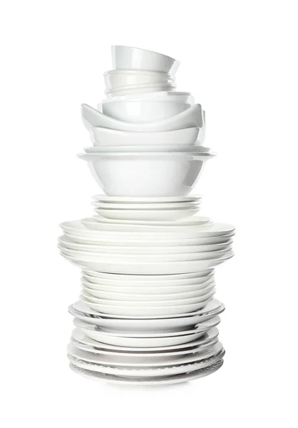 Stack Clean Tableware Isolated White — Stock Photo, Image