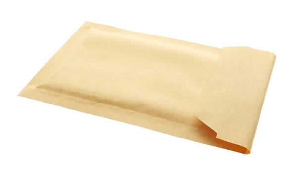 Papírová Obálka Kraft Izolovaná Bílém Služba Pošty — Stock fotografie