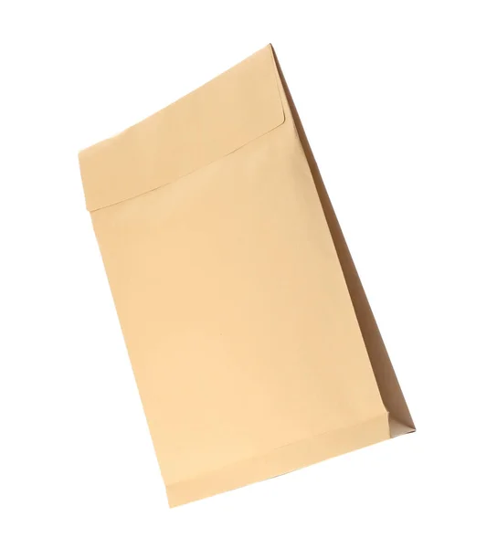 Envelope Papel Kraft Isolado Branco Serviço Correio — Fotografia de Stock