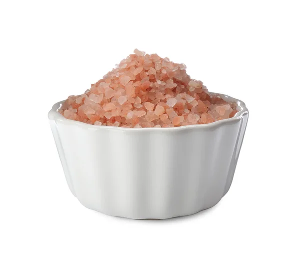 Rosafarbenes Himalaya Salz Schüssel Isoliert Auf Weiß — Stockfoto