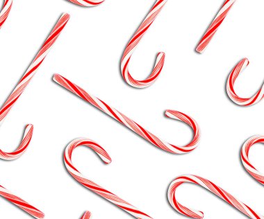 Beyaz arka planda Noel şeker kamışları deseni, üst manzara