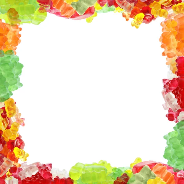 Frame Made Delicious Jelly Bears White Background — Stock Photo, Image
