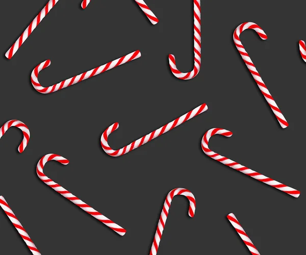 Patrón Bastones Caramelo Navidad Sobre Fondo Gris Oscuro Vista Superior —  Fotos de Stock