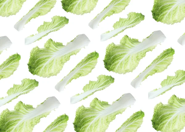 Fresh Chinese Cabbage Leaves White Background Pattern Design — Stock Photo, Image