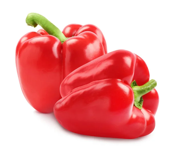 Fresh Whole Red Bell Peppers White Background — Stock Photo, Image