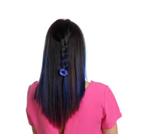 Young Woman Bright Dyed Hair White Background Back View — Stock Photo, Image