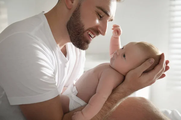 Father His Newborn Son Home Closeup — Stock Photo, Image