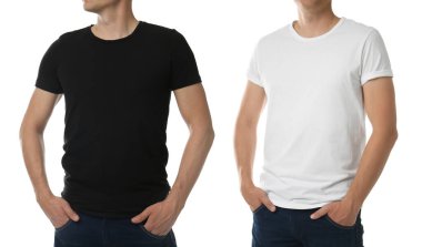 Beyaz arka plandaki boklu adamlar, yakın plan. Tasarım için model