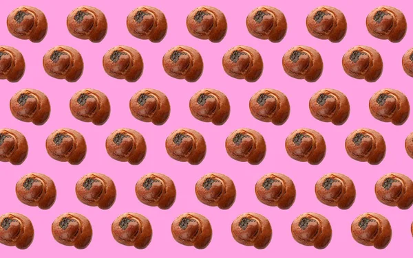 Collage Pastelería Con Semillas Amapola Sobre Fondo Rosa Brillante Diseño —  Fotos de Stock