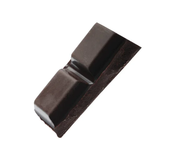 Pièce Délicieux Chocolat Noir Isolé Sur Blanc — Photo