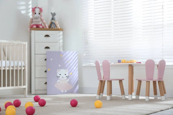 Crib Table Chairs Bunny Ears Stylish Baby Room Interior — Stock Photo, Image