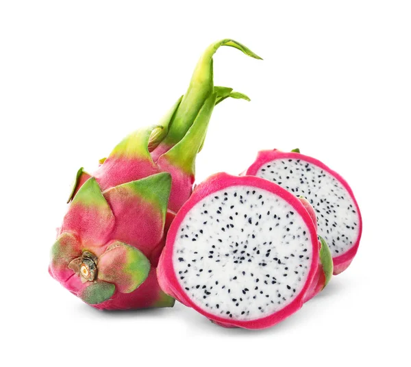 Heerlijke Snit Hele Draak Vruchten Pitahaya Witte Achtergrond — Stockfoto