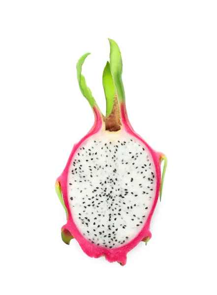 Hälften Läckra Mogna Drake Frukt Pitahaya Vit Bakgrund Ovanifrån — Stockfoto