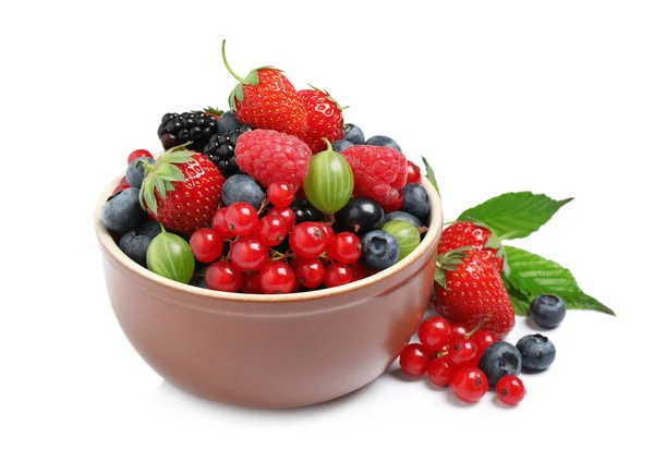 Mix Different Fresh Berries Bowl White Background — Stock Photo, Image
