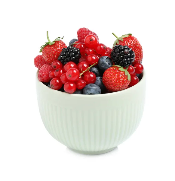 Mix Berries Bowl Isolated White — Stock Photo, Image