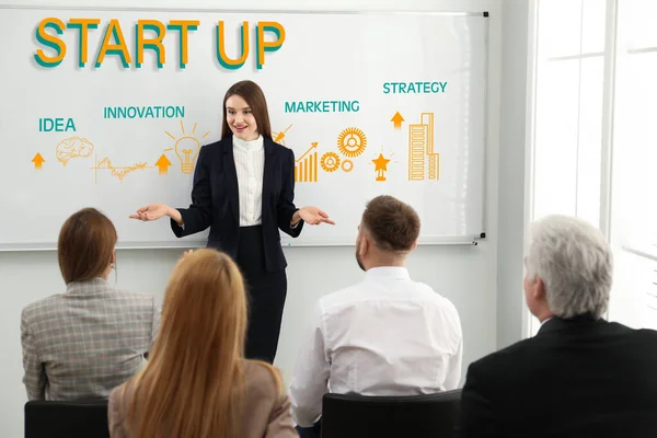 Business Trainer Giving Lecture Conference Room — Stock Photo, Image