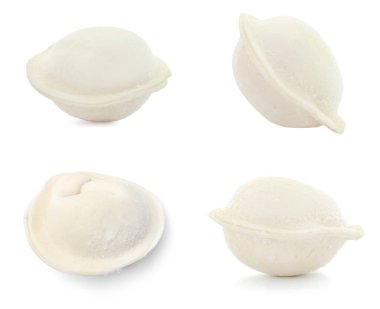 Beyaz üzerine izole edilmiş pişmemiş hamur köfteleri.