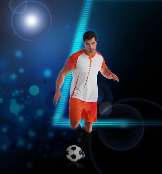 サッカー選手のショットを実行中 創造的なデザイン — ストック写真
