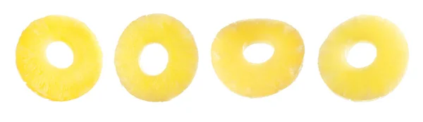 Pierścienie Ananasowe Puszkach Białym Tle Projekt Banera — Zdjęcie stockowe