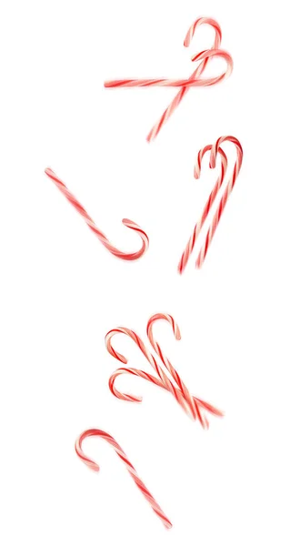 Tasty Christmas Candy Canes Falling White Background — Stock Photo, Image