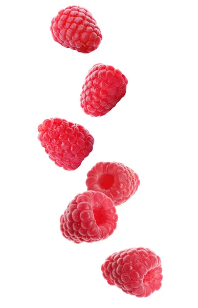 Frische Reife Himbeeren Fallen Auf Weißem Hintergrund — Stockfoto