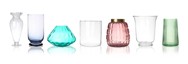 白い背景に空のガラスの花瓶のセット バナーデザイン — ストック写真