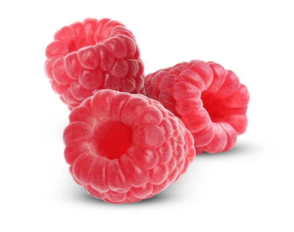 Three Fresh Ripe Raspberries White Background — Stock Photo, Image