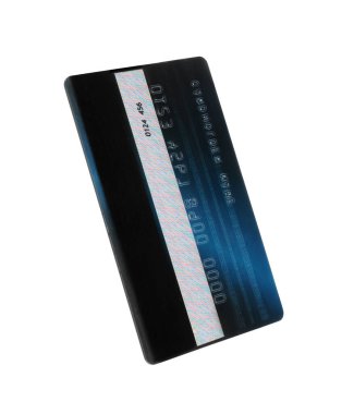 Mavi plastik kredi kartı beyaza izole edilmiş.