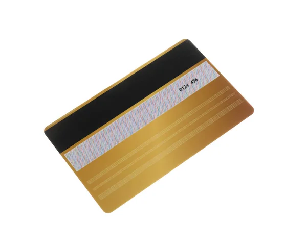 Goldene Plastikkreditkarte Isoliert Auf Weißem Grund — Stockfoto