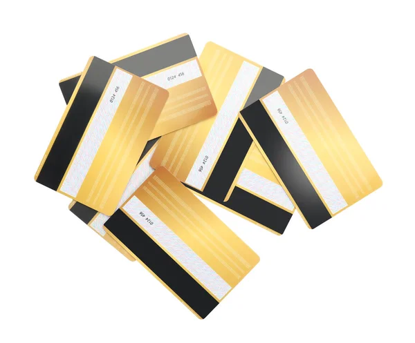 Beyaz Arkaplanda Altın Plastik Kredi Kartları — Stok fotoğraf