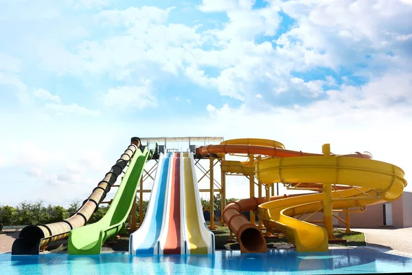 Different Colorful Slides Water Park Sunny Day — Stock Photo, Image